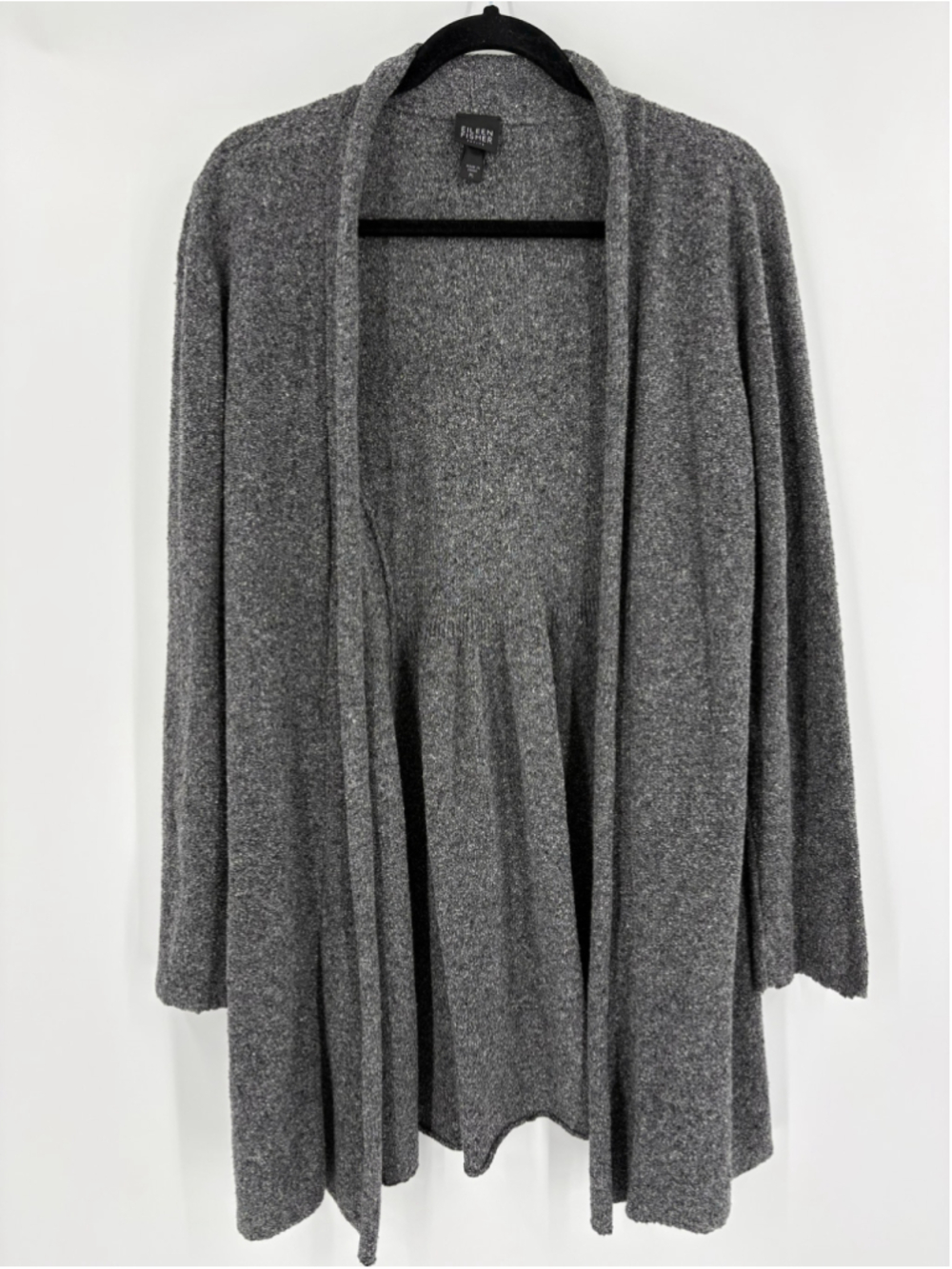 Eileen Fisher Silk Cardigan Open Sweater Polished Cozy Grey Women Petite Large